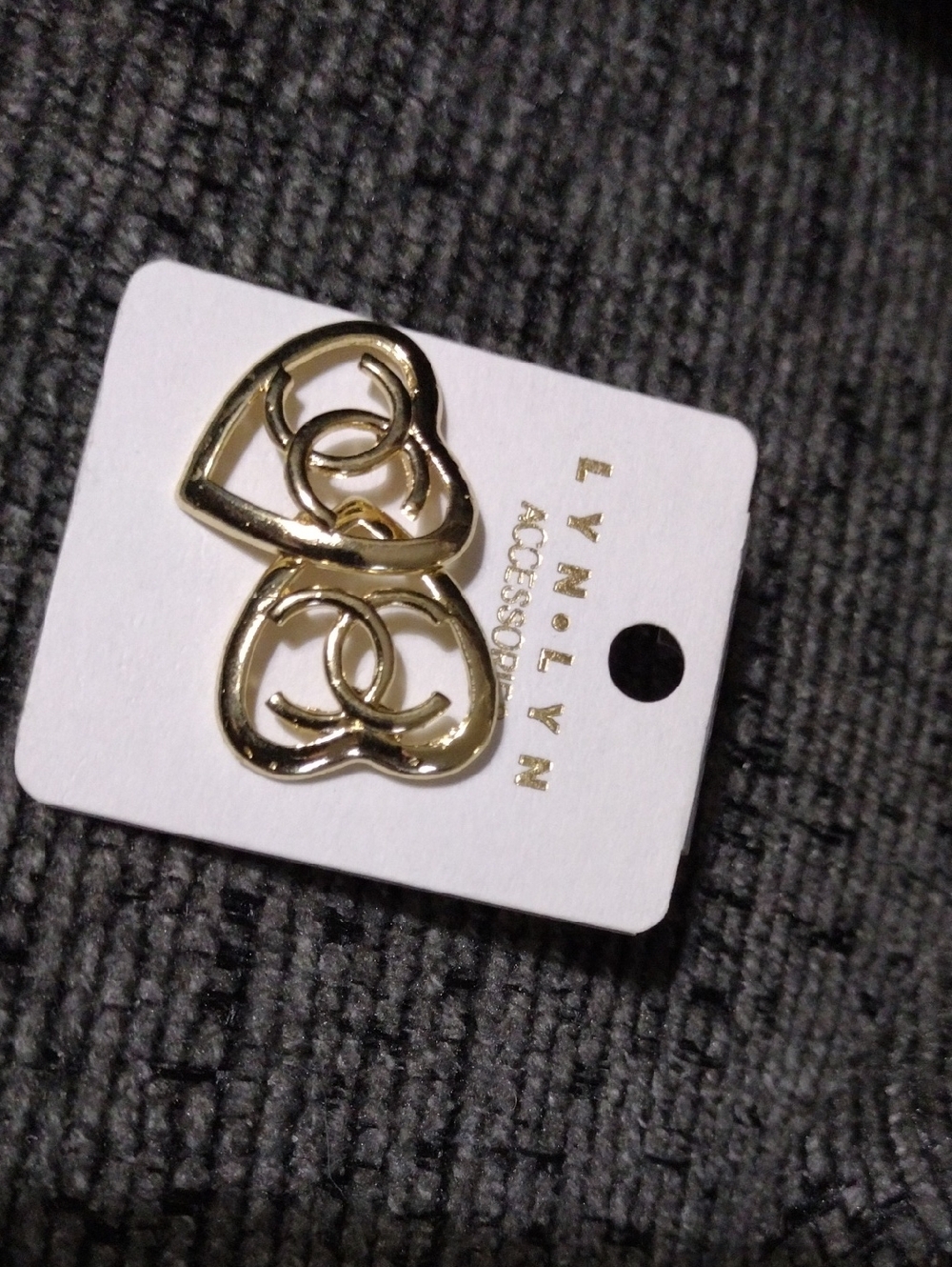 Gold Heart Interlock Stud Earrings - Gold Tone.